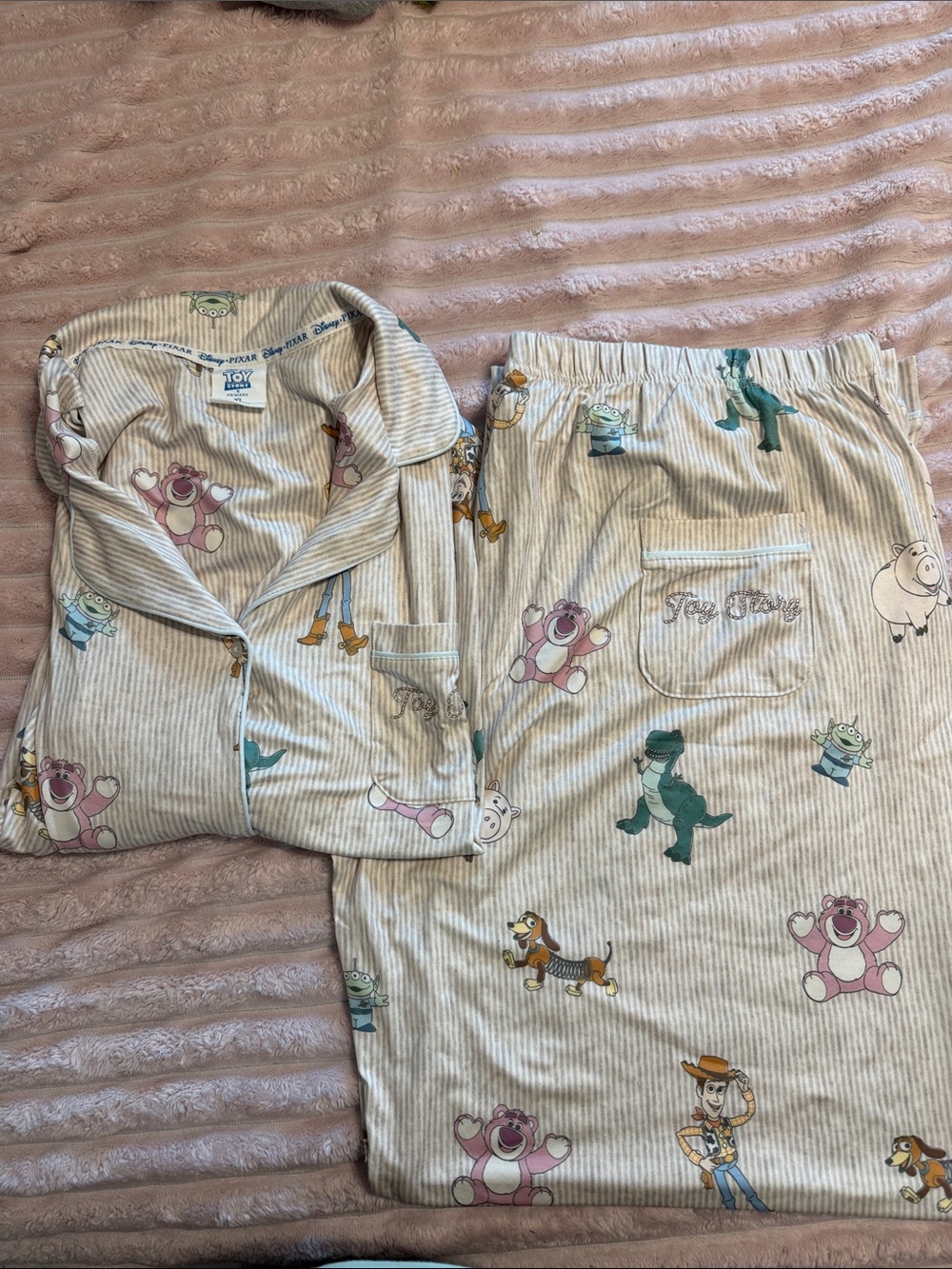 Toy Story Pajama Set in Cream with Character Print, Pants and Long Sleeve.